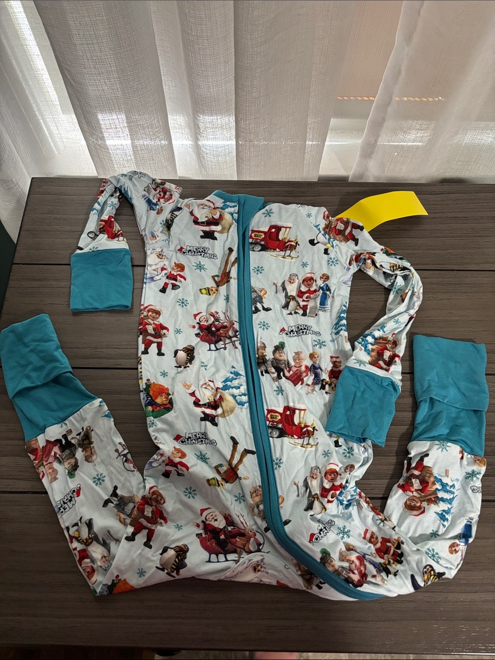 Kids Holiday Print One-Piece Pajamas - Teal Trim